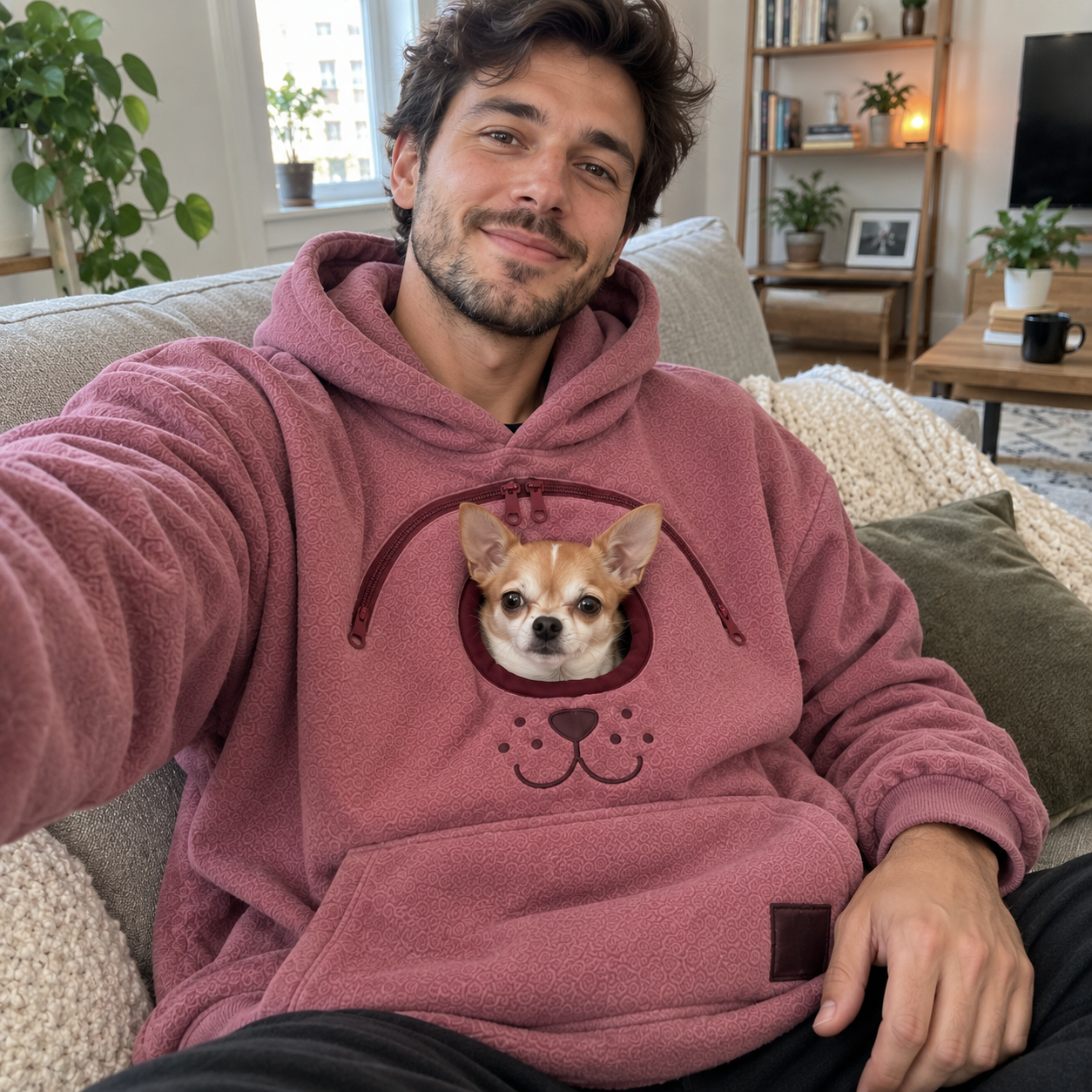 Cliente com pet no moletom